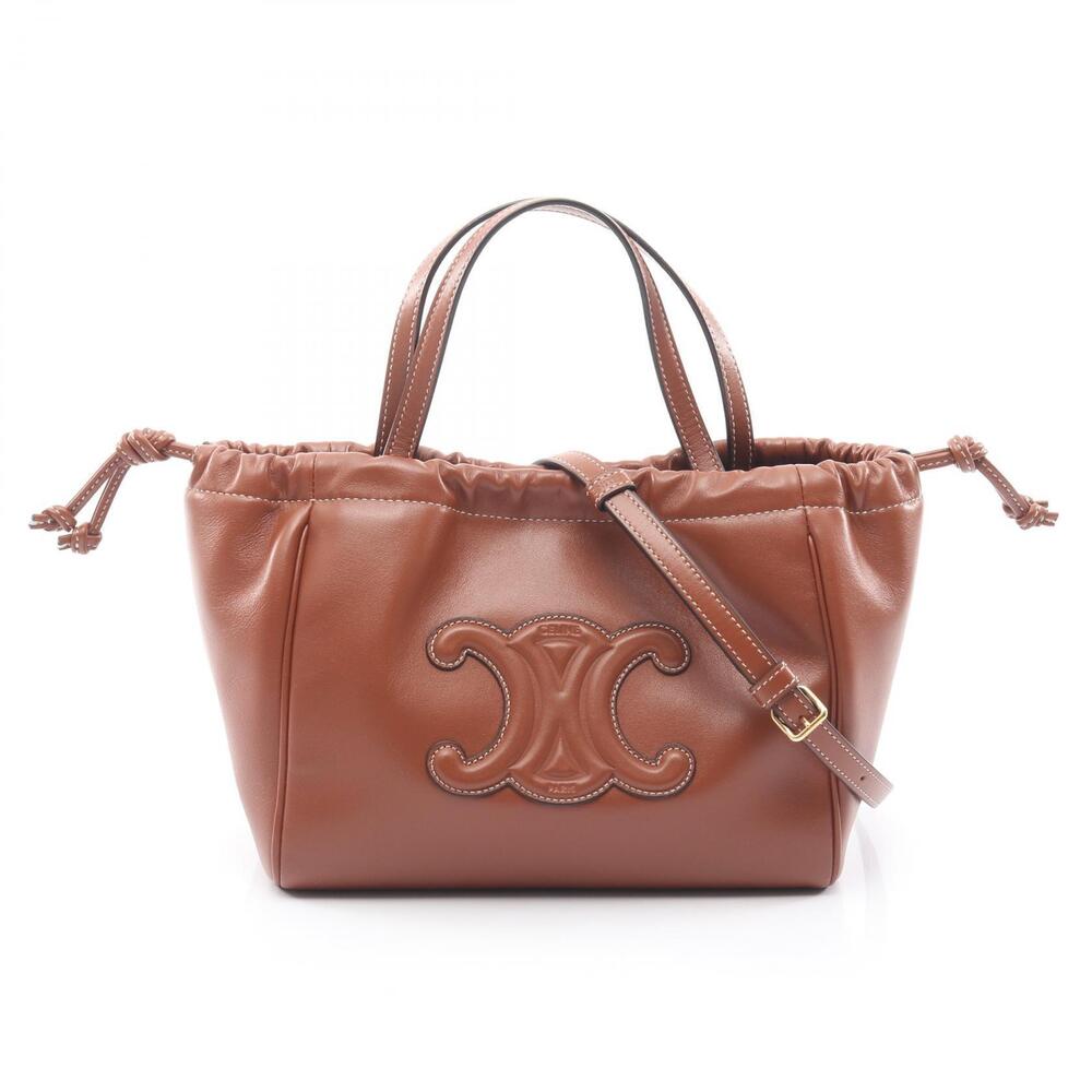 Celine Cuir Triomphe Cabas Drawstring Handbag Leather Brown